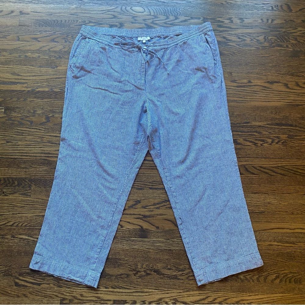 Talbots Womens linen cotton straight pants size 26W stripes nautical coastal